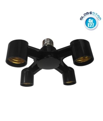 GloboStar® 78978 Πλαστικός Αντάπτορας Μετατροπέας από 1xE27 Ντουί σε 4xE27 Ντουί Μαύρο